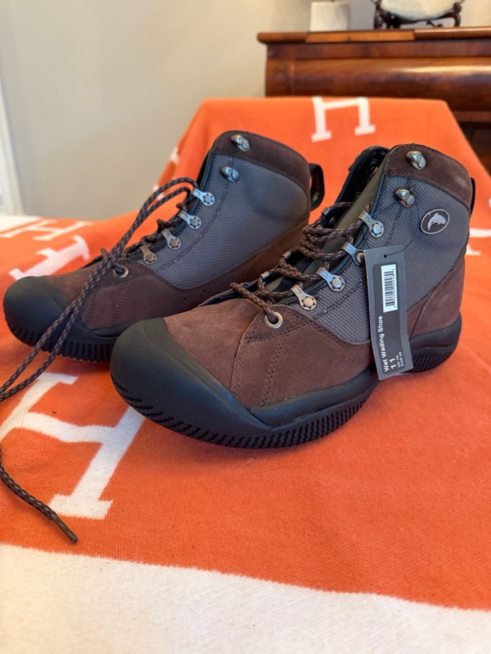 Simms Brown Black Gray Lace-Up Fishing Boots Wet Wading Fly Fishing Felt Bottom